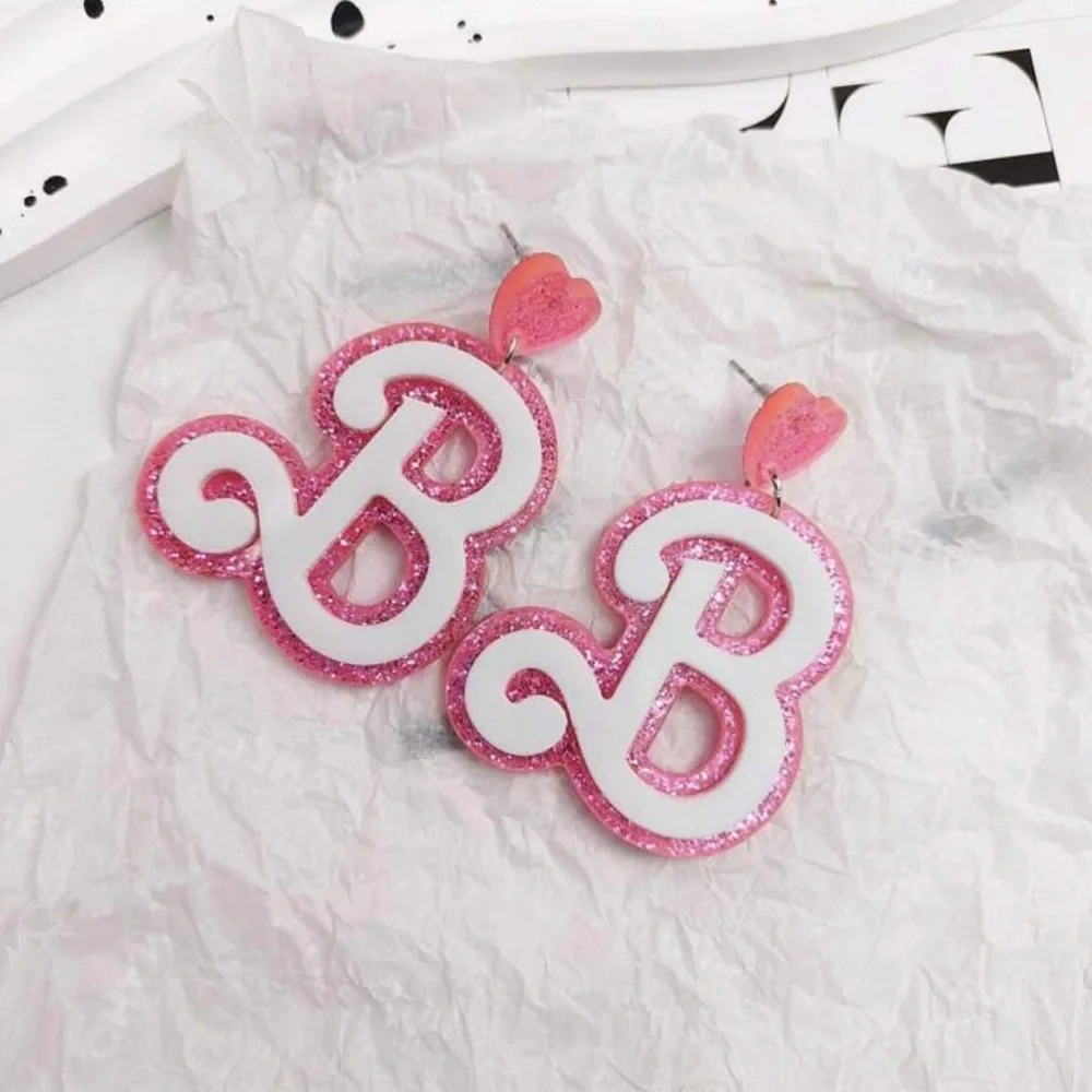Barbie Pink Glitter Logo~ B Mattel Doll Dolly Toy Figurine Girly Feminine Dangle